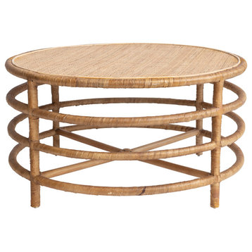 Rattan and Banana Leaf Round Coffee Table, Natural