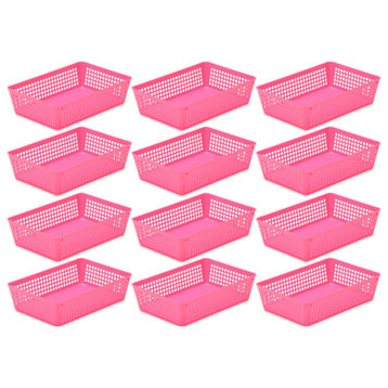 12-Pack Plastic Storage Baskets for Office Drawer, Desk, 32-1182-12, Pink