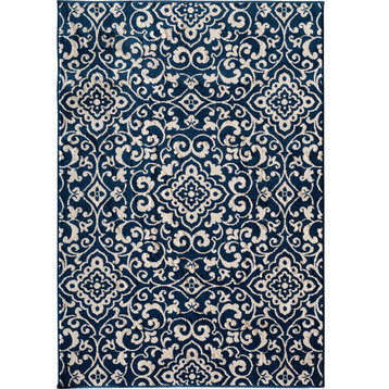 Terrace Tropic Rug, Sapphire and Snow, 5' X 7'3"