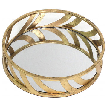 14" x 14" x 4" Gold Streamline Mirror  Tray