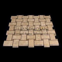 Crema Marfil Marble Basketweave Mosaic Tile with Light Emperador Dots Polished - Products