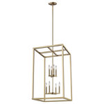 Generation Lighting Collection - Moffet Street Large 8-Light Hall/Foyer, Satin Brass - The Moffet Street Collection offers a distinctive take on a rustic theme. Built in broad steel frames with hand-applied finish that mimics natural wood. This combination of rustic and urban fits comfortably in a wide variety of environments. The sharp, squared lines of the frame complement a wide variety of settings. The collection includes eight-light foyer, four-light foyer, one- light wall sconce, and a six-light island fixture. The Moffet Street Collection is available in three beautiful finishes Washed Pine, Brushed Nickel and Satin Bronze All fixtures are California Title 24 compliant and damp rated for use in sheltered, damp environments.