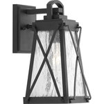 Progress Lighting - Creighton 1-Light Small Wall Lantern, Black - A cottage-inspired outdoor small wall lantern with a tapered cage. Creighton features clear water glass clear and Black finish. The frame's linear details are riveted to enhance mechanical detailing of the fixture. Wall, post and hanging lantern options available. Black finish.