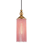 Hudson Valley Lighting - Scarlett 1-Light Pendant, Gold Leaf/Pink - Scarlett obscures its Bulbs (Not Included) with flapper-like fringe in fun colors, making it a boho chic shoe-in. Gold leaf ups the glamour and its black woven cord make it a very neat pendant. Hang one alone or suspend them in clusters and make your bohemian dreams come true.