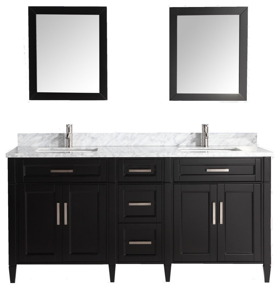Vanity Set With Carrara Marble Top, 72" - Transitional - Bathroom ...