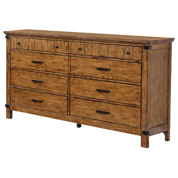 Benzara BM182747 Wooden Dresser With 8 Drawers, Warm Honey Brown