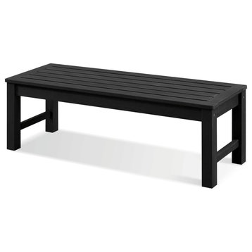 Outdoor Bench, Polystyrene Construction With Straight Legs & Slatted Seat, Black