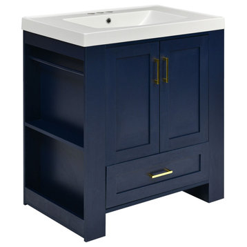 TATEUS 30" Bathroom Vanity with Storage Drawer with Towel Hanging Rods Blue