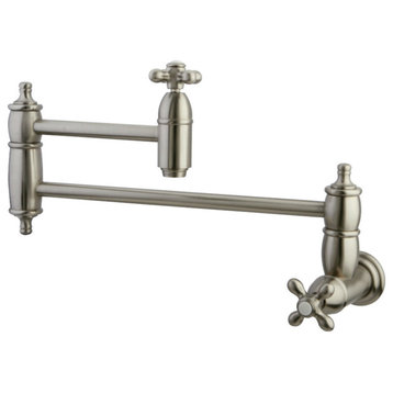 Kingston Brass Wall Mount Pot Filler Kitchen Faucet, Brushed Nickel