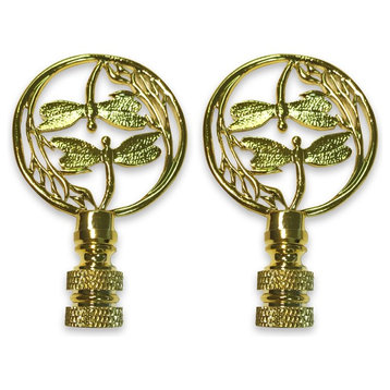 Royal Designs Double Dragon Fly Filigree Finial, Polished Brass, Set of 2