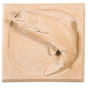 Plaque MOUNTAIN Lodge Jumping Rainbow Trout Fish Beige Resin