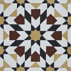 Moroccan Mosaic and Tile House - 8"x8" Tamaris Handmade Cement Tile, Dark/Light Brown/Black, Set of 12 - Wall And Floor Tile