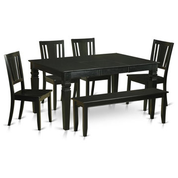 East West Furniture Weston 6-piece Wood Dining Table and Chair Set in Black