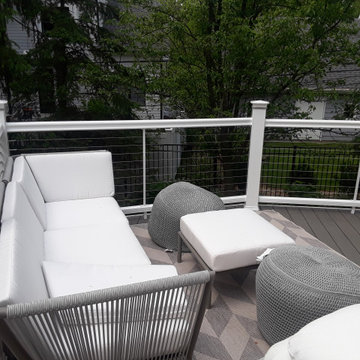 Silver Maple TimberTech Deck with white rails & horizontal cables in Naperville