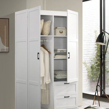 Aubree 40"W White Wardrobe Cabinet Armoire with 2 Drawers and Hanging Rod