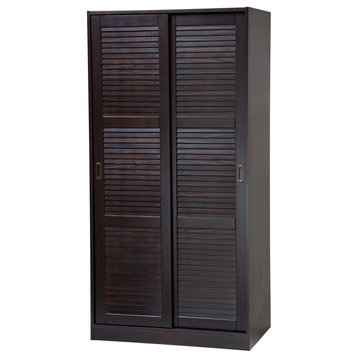 100% Solid Wood 2-Sliding Door Wardrobe/Armoire/Closet, Java-Louvered