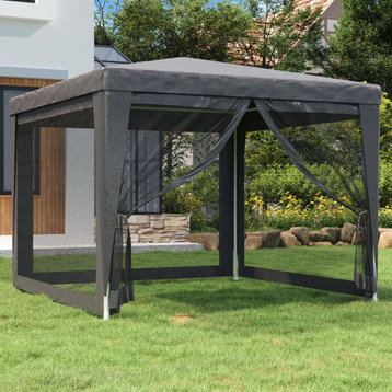 vidaXL Gazebo Outdoor Party Tent with 4 Mesh Sidewalls Anthracite 9.8'x9.8'HDPE