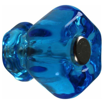 Cabinet Knob Peacock Blue Glass Hexagonal Design 1" Dia Renovators Supply