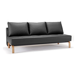 "Innovation" Sly Deluxe Q Black Leather Sofa Bed / Lacquered Oak Legs - Sofas