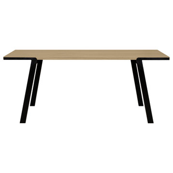 Modern Minimal Wood Top Metal Leg Dining Table, Oak/Black
