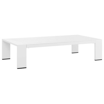 Indoor/Outdoor Coffee Table, Aluminum Construction With Large Slatted Top, White