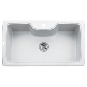 ALFI brand AB3520DI-W White 35" Drop-In Single Granite Kitchen Sink
