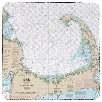 Cape Cod Bay, MA Nautical Map Coaster - 3 Sets of 4 (12 Total) Set of 4