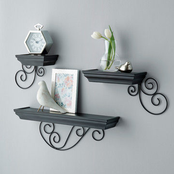Hometrends 3pc Wall Ledge Set w/ Scroll Brackets, Black"Both fashionable and fun