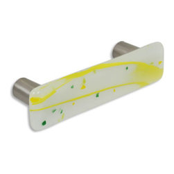 CKP - Art Glass Pull, Spring Green Confetti, Dull Brushed Nickel Base - Cabinet And Drawer Handle Pulls