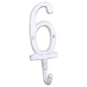 Whitewashed Cast Iron Number 6 Wall Hook 6''