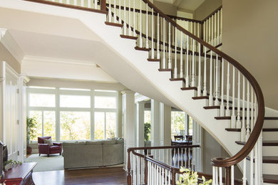 Foyer - large traditional marble floor foyer idea in Other with beige walls