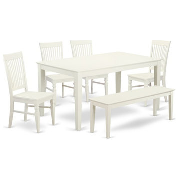 East West Furniture Capri 6-piece Wood Dining Set in Linen White