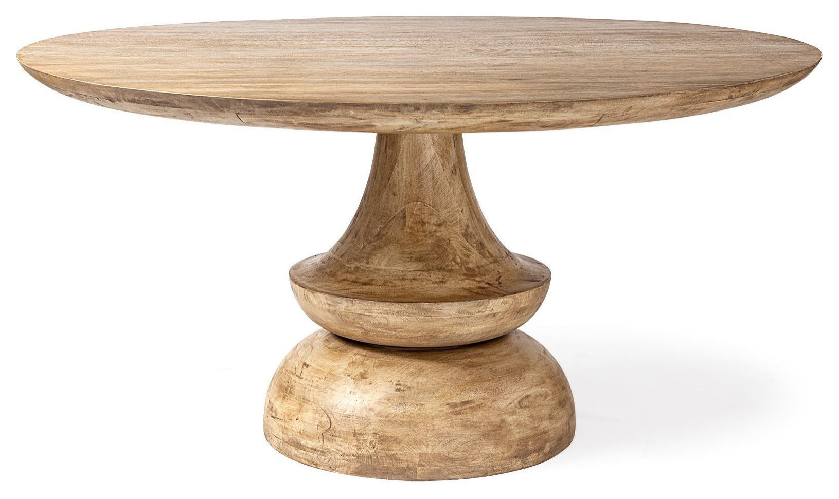 60" Natural Rounded Solid Wood Pedestal Base Dining Table - Rustic ...