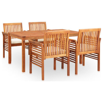 vidaXL Solid Acacia Wood 5 Piece Patio Dining Set with Cushions Table Chairs