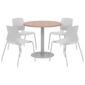 Olio Designs Round 42in Lola Dining Set - Cherry Table - Gray Chairs