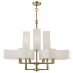 Livex Lighting - Rubix 12 Light Antique Brass Extra Large Foyer Chandelier - This chandelier from the Rubix collection has a crisp, clean look and contemporary appeal. The angular arms feature an antique brass finish. The oatmeal fabric hardback shades offers warm light for your surroundings.