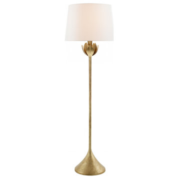 Alberto Floor Lamp, 1-Light, Antique Gold Leaf, Linen Shade, 60"H