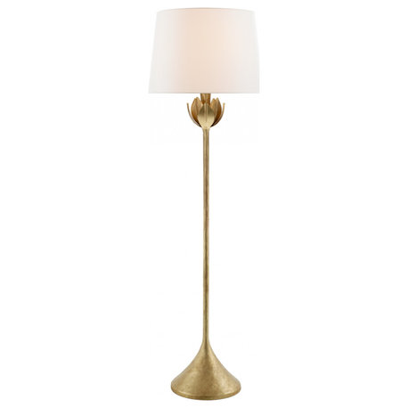 Alberto Floor Lamp, 1-Light, Antique Gold Leaf, Linen Shade, 60"H