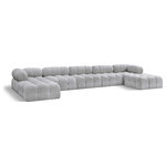 Meridian Furniture - Ames Boucle Fabric U-Shaped Modular Sectional, Grey, 7-Piece: 3 Armless Chair, 2 Corner Chair, 2 Ottoman - Introduce a touch of modern sophistication to your living area with the exquisite Ames Boucle Fabric Sectional. With plush grey boucle fabric and unique design, it will elevate the visual appeal of your living space. This elegant and captivating sectional can be mixed and matched with other pieces from the collection to create an endless array of stunning looks. So, get ready to transform your living area into an inviting and stylish haven with the Ames Boucle Fabric Sectional.