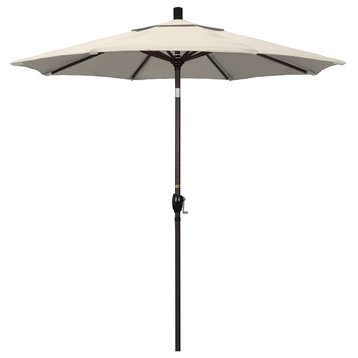 7.5' Bronze Push-Button Tilt Crank Lift Aluminum Umbrella, Olefin, Antique Beige