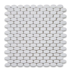 Stone Center Corp - Thassos White Marble 1-1/4x5/8 Ellipse Oval Mosaic Tile Polished, 1 sheet - Wall And Floor Tile