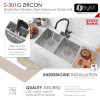 STYLISH 32"L x 18"W Stainless Steel Double Basin Undermount Kitchen Sink