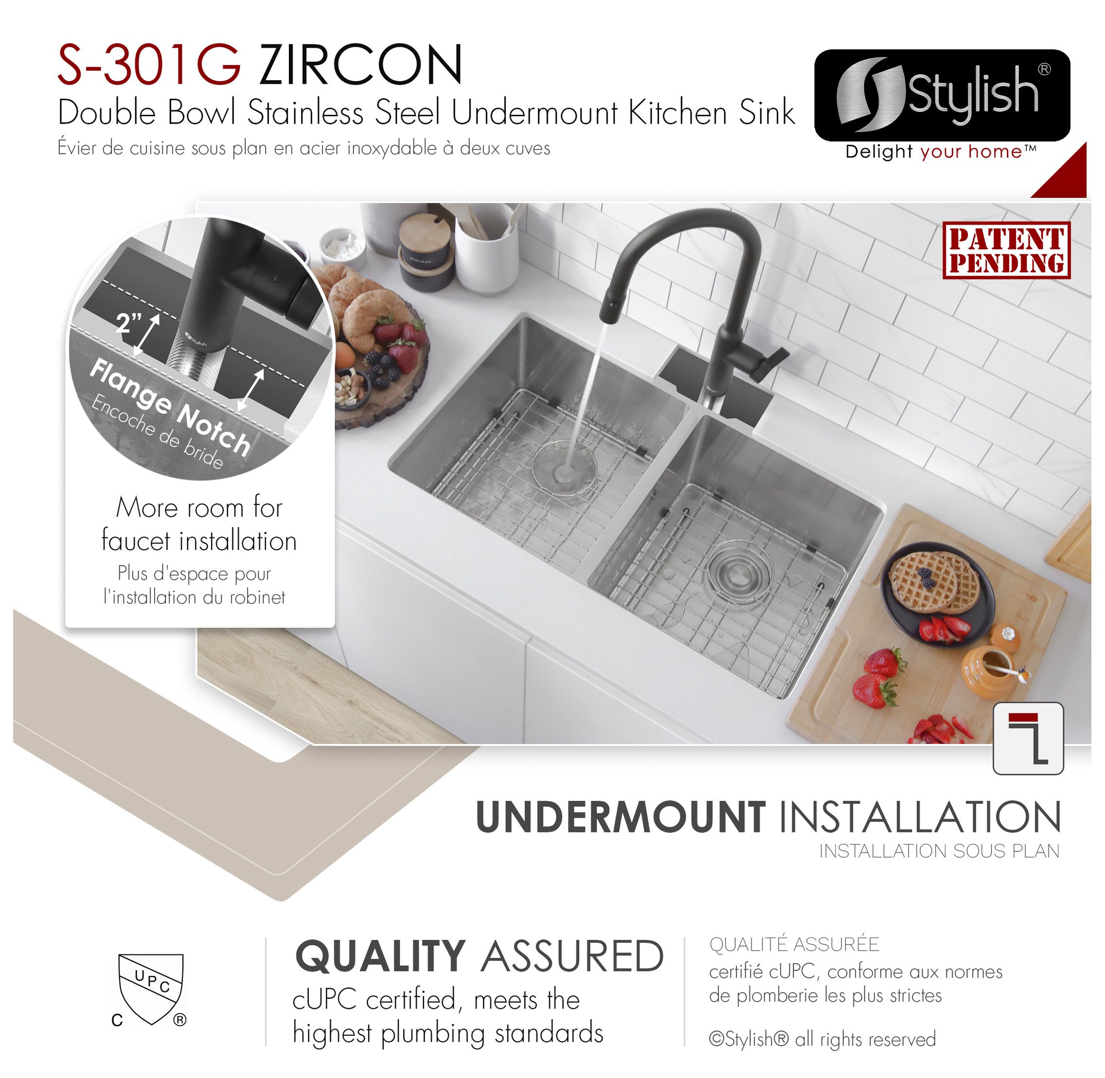 STYLISH 32"L x 18"W Stainless Steel Double Basin Undermount Kitchen Sink