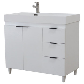 39" Single Sink Vanity, White With White Composite Granite Top