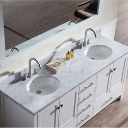 73 inch Double Sink Bathroom Vanity Set White Finish Carrara White Top - Bathroom Vanities And Sink Consoles
