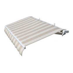 Retractable Patio Awning, Beige Stripes - Awnings