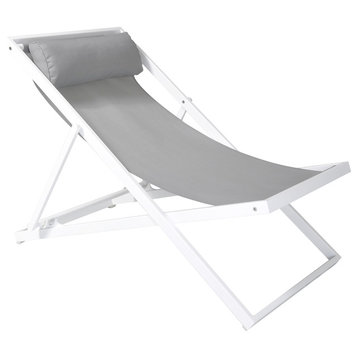Wave Outdoor Patio Aluminum Deck Chair, White Powder Coated