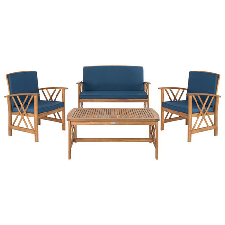 Safavieh Fontana Indoor/Outdoor 4-Piece Set, Navy/Teal