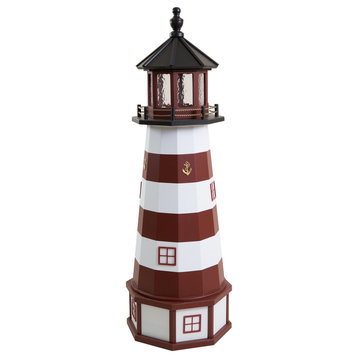 Outdoor Deluxe Wood and Poly Lumber Lighthouse Lawn Ornament, Assateague, 55 Inch, Solar Light