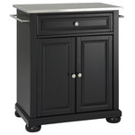 Crosley - Alexandria Stainless Steel Top Portable Kitchen Island, Black Finish - Constructed of solid hardwood and wood veneers, this kitchen island is designed for longevity. The beautiful raised panel doors and drawer front provide the ultimate in style to dress up your kitchen. The deep drawer are great for anything from utensils to storage containers. Behind the two doors, you will find an adjustable shelf and an abundance of storage space for things that you prefer to be out of sight. Style, function, and quality make this kitchen island a wise addition to your home.